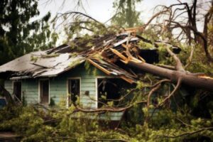 A house has suffered significant damage after a tree fell onto it